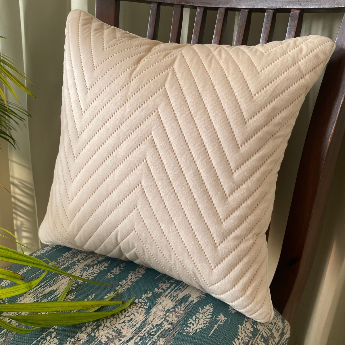 Waves Velvet Cushion Covers, Sand Color, Pack of 2, 16" x 16" - Coral Slub -